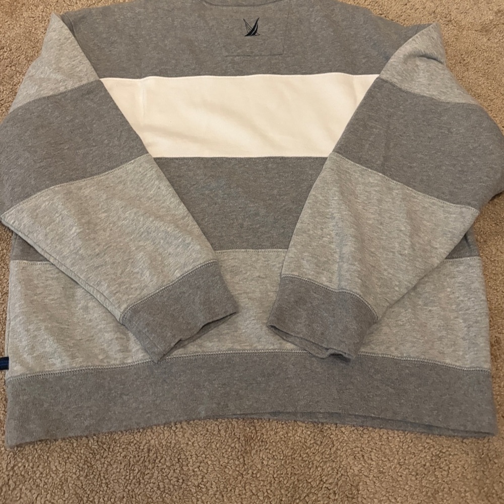 Gray and White Striped Men's Sweater